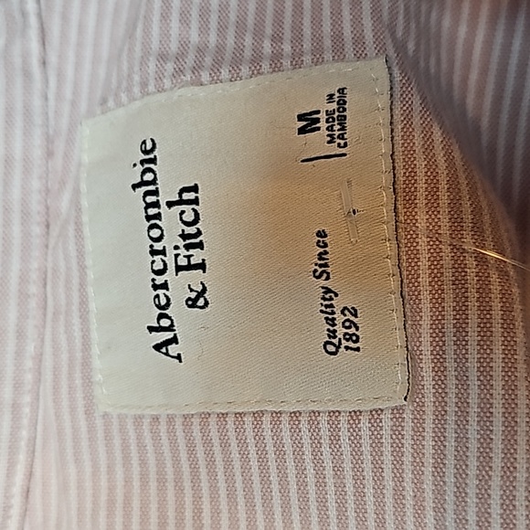 NWT ABERCROMBIE & FITCH BABY PINK STRIPED LONG SLEEVE BUTTON-UP UP SHIRT - Picture 12 of 16
